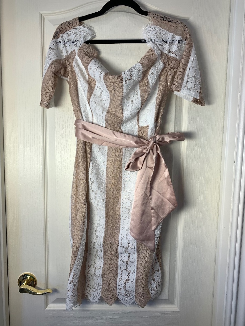Clocolor Romantic Lace Dress Off Shoulder Wedding Guest Cruise Chic White Tan XL